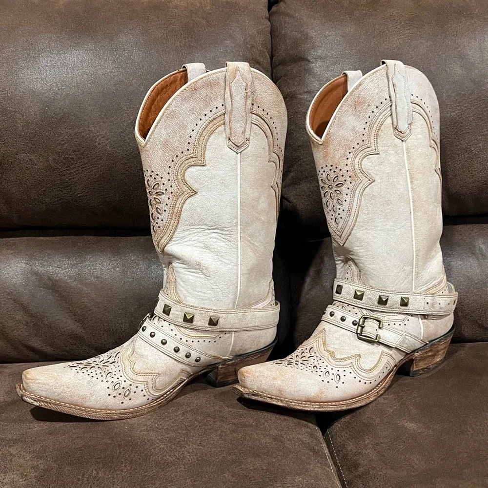 Dan Post Restless Cream Western Heeled Boots - Picture 1 of 7